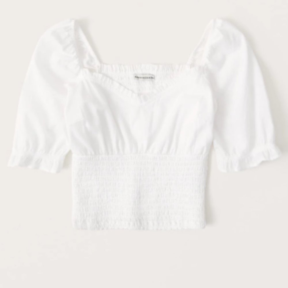 Abercrombie White Smocked Waist Short Sleeve Shirt